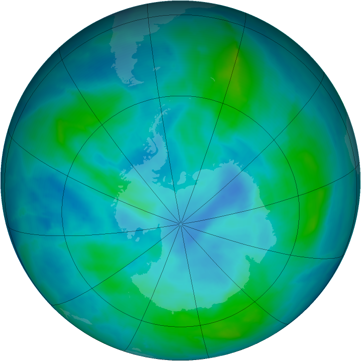 Antarctic ozone map for 28 February 2015